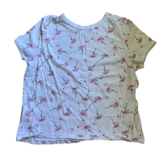 PINK FLAMINGO PRINT WHITE CROP TOP - Picture 2 of 4